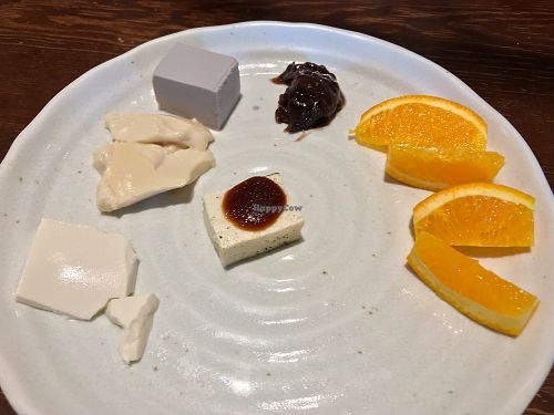 Some of the tofu items to try with red bean and orange ... not my best pic ! *  at Mame No Hatake in Kobe