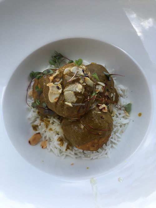 Tofu balls on basmati rice  at Puerta Verde in Lanzarote