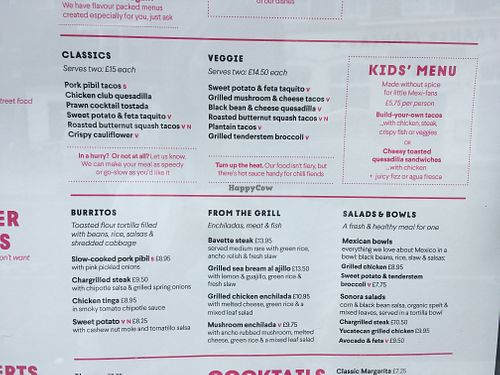 menu II at Wahaca in East London
