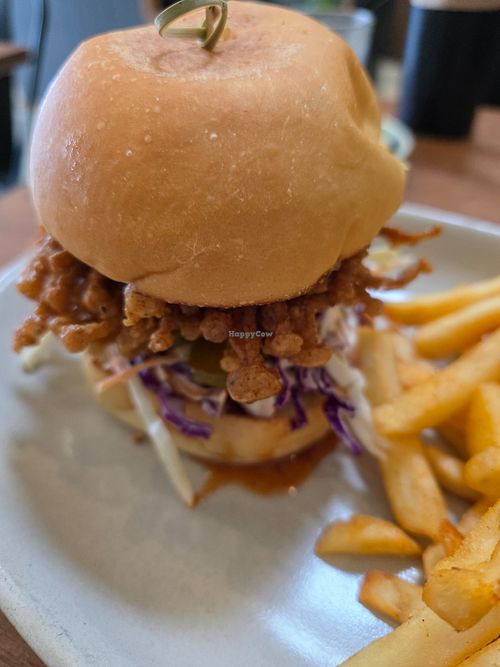 Enoki 'honey' burger at One for the Crow in Maidstone