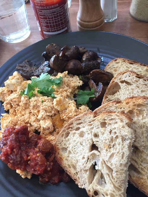 Scrambled tofu with mushrooms at One for the Crow in Maidstone