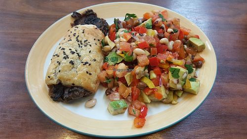 Savoury vegan pastry with salad at Tuttis in London