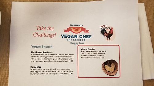 The October Vegan Chef Challenge brunch menu. at Wild Rooster Bistro in Fair Oaks