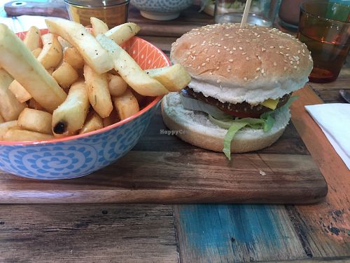 Burger and chips at Cafe 435 in Pascoe Vale