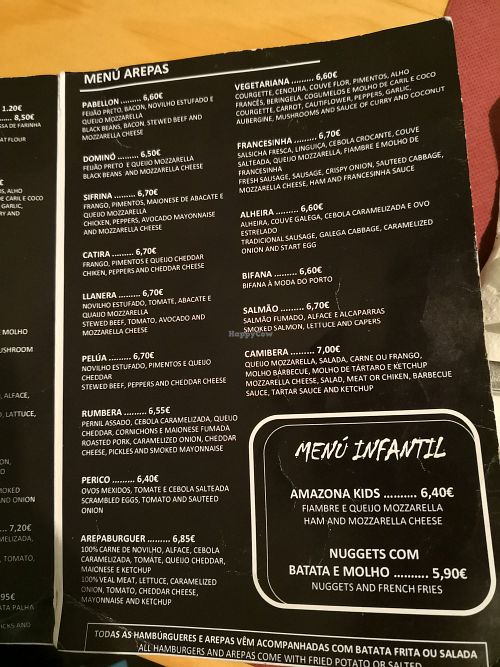 Carta at Casa Das Arepas in Porto