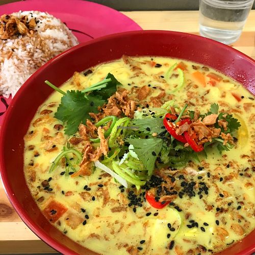 Vegan soup with side rice. at Bali Brunch in Helsinki