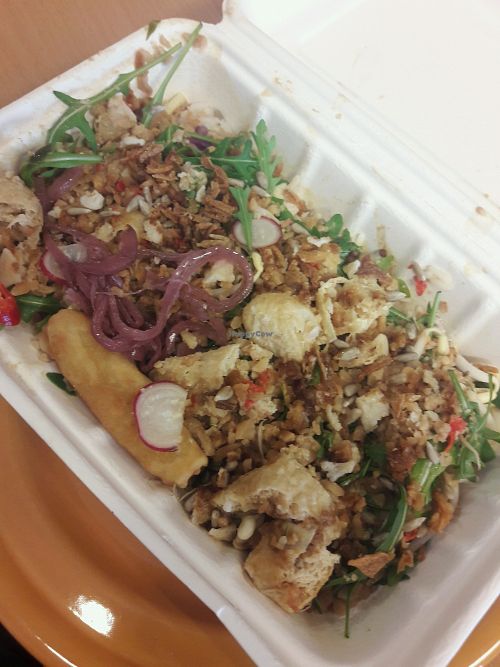 Vegan plate take away ordered via Foodora. at Bali Brunch in Helsinki