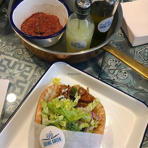 Vegan gyros and condiments. at Going Greek in Helsinki