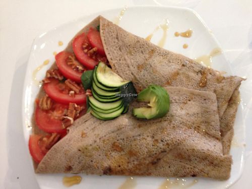 buckwheat crepe with tomato, spinach, avocado, pecans at Hibiscus in Toronto