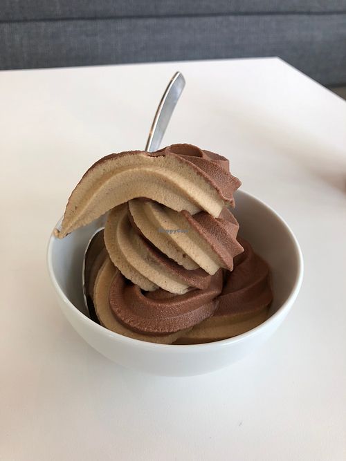 Chocolate and hazelnut soft serve swirl at Virtuous Pie - UBC in Vancouver