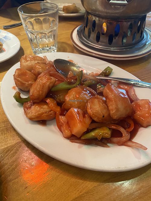 Sweet and Savory Vegan Pork - Loving the Pineapple 🍍 Elements 💕  at Merit Vegan Restaurant in Sunnyvale