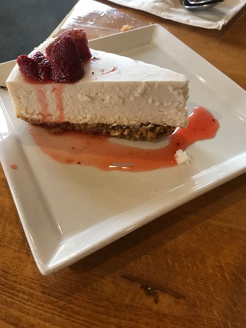 Vegan strawberry cheesecake  at Merit Vegan Restaurant in Sunnyvale