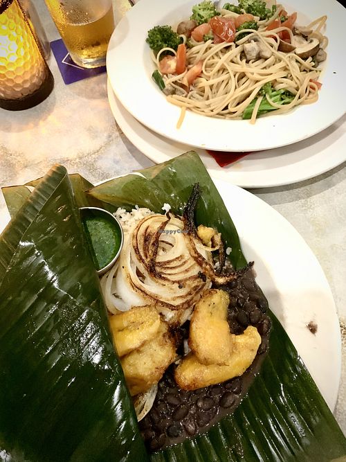 Banana leaf dish & the vegan pasta at Riverwalk at Tin City in Naples