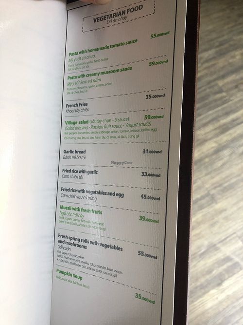 Vego menu at An Cafe in Da Lat