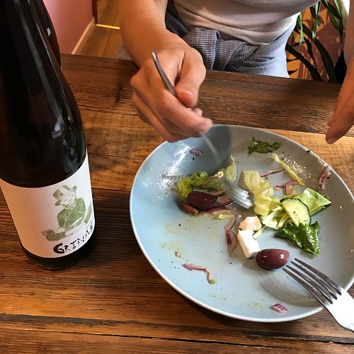 I tried to take a picture of the Greek salad but it was too late, we ate it too fast at RoseHip Vegan Kebabs in Vilnius