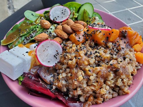 Buckwheat bowl at RoseHip Vegan Kebabs in Vilnius