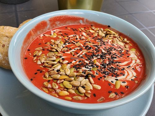 Beetroot soup at RoseHip Vegan Kebabs in Vilnius