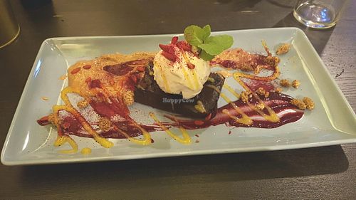 Brownie with icecream at RoseHip Vegan Kebabs in Vilnius