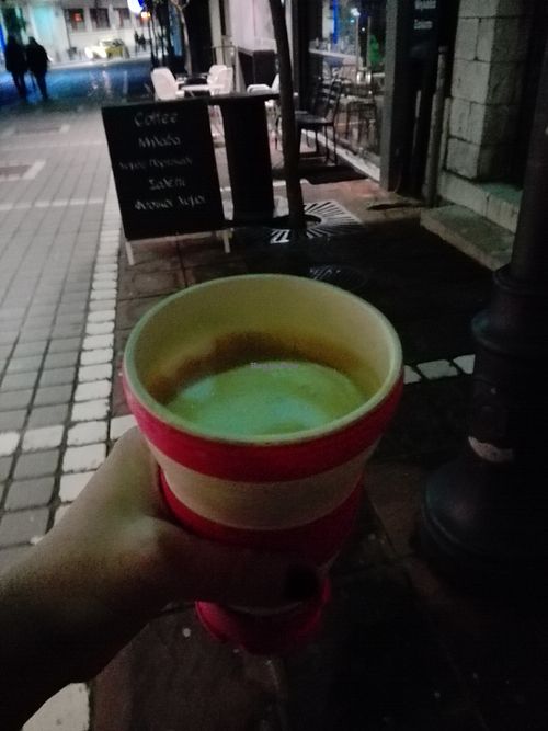 vegan cappuccino with coconut milk at Motley Sweetshop & Café in Ioannina