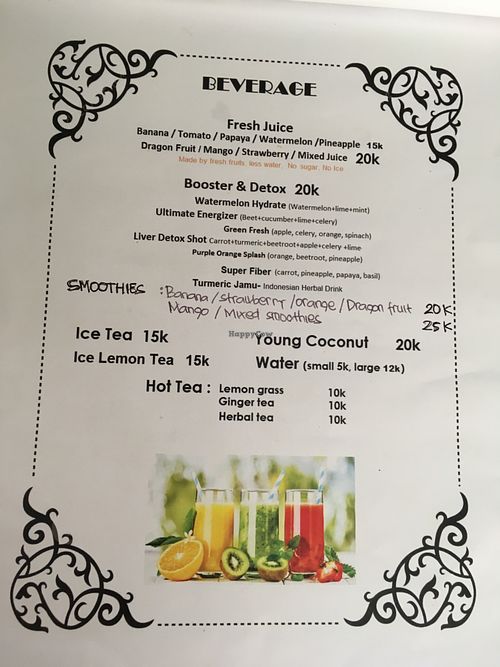 Beverage menu at Griya Super Food in Ubud