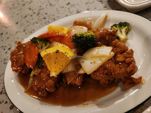 Veg chickn in orange sauce at Monk's Butcher - Itaewon in Seoul