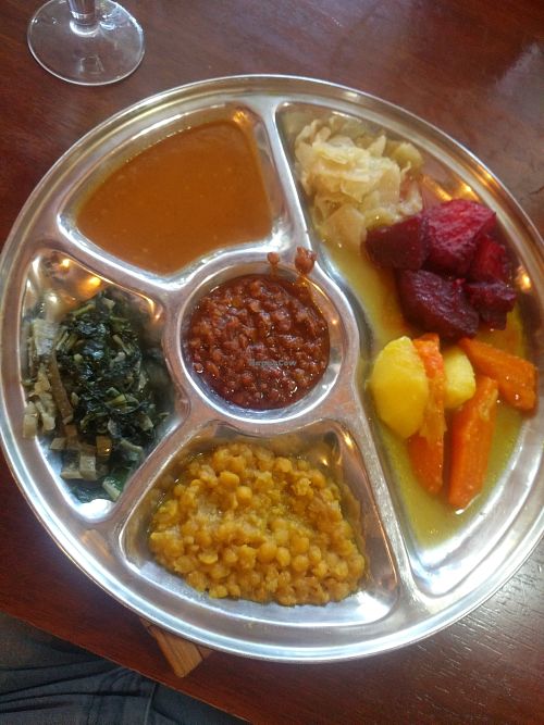 vegetarian platter (comes with a basket of injera) at Dinknesh Lucy Restaurant in Footscray