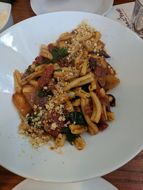 Vegan pasta dish at InnSense Bistro in Mitzpe Ramon
