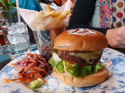 Beyond Burger with fries at The Cosy Club in Stamford