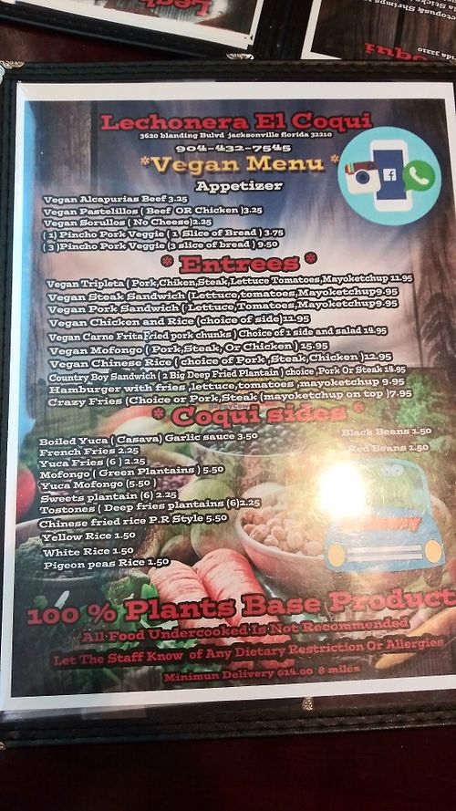 Updated vegan menu 3/8/19 at Lechonera El Coqui in Jacksonville