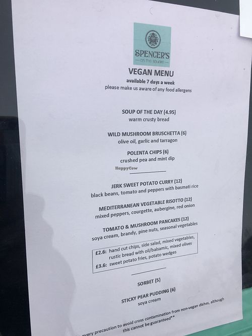 Menu (April 2018) at Spencer's On The Square in Retford