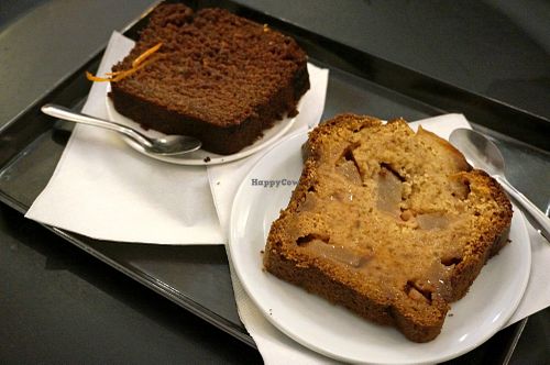 Pear Cake and Chocolate Cake (all vegan) at The Coffee Shop in Nantes
