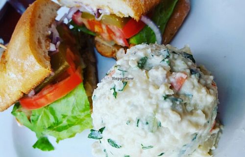 Grilled Chik'n sandwich & potato salad. at Herbivore - Berkeley in Berkeley