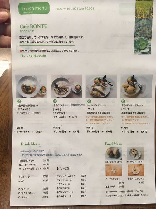 Japanese menu (vegan and lacto) at Cafe Bonte in Tanabe