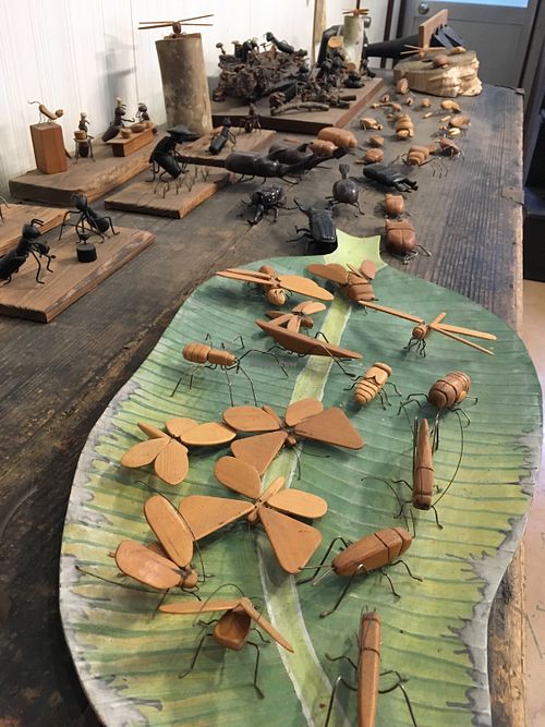 Gorgeous hand crafted wooden bugs.  at Cafe Bonte in Tanabe