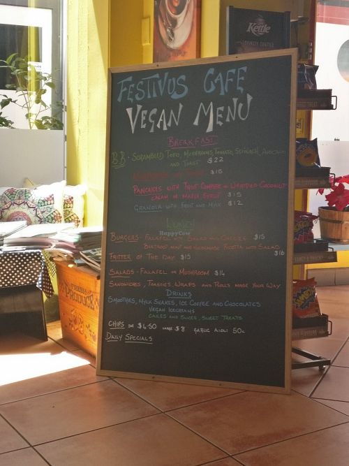 Vegan menu at Festivus Cafe in Launceston