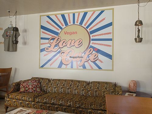 Inside best couch ever and special lights at Love Cafe  in Oakhurst