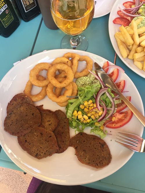 Seitan and onion rings at Rocket Café in Tenerife