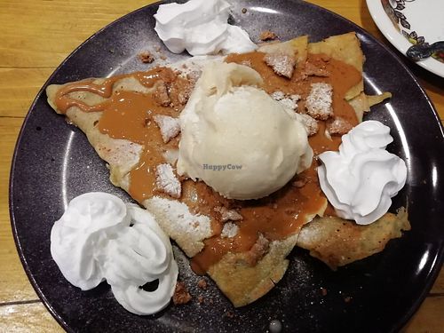 Biscoff crepe with cream and ice cream at The Glasvegan in Glasgow
