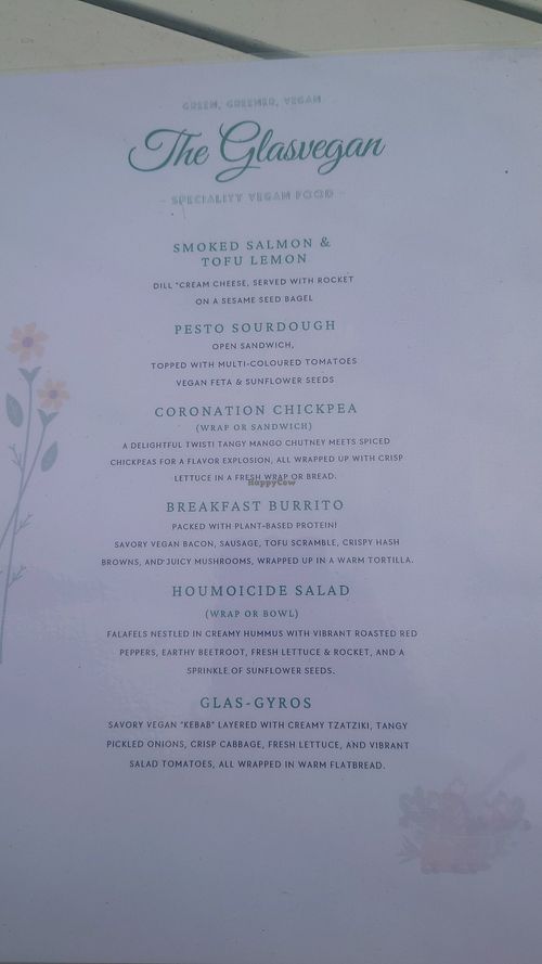 Menu at The Glasvegan in Glasgow
