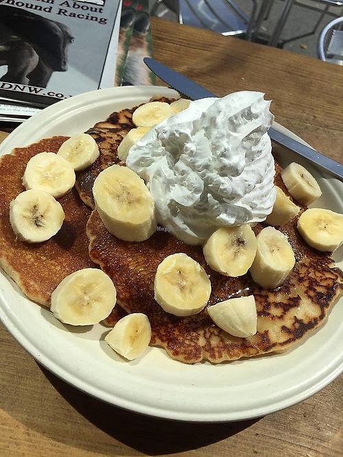 Caramel and Banana Pancakes with Whipped Cream at The Glasvegan in Glasgow