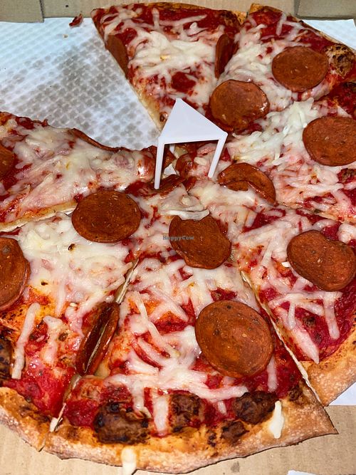 Vegan medium pizza with vegan pepperoni $16 at Odd Moe's Pizza in Salem