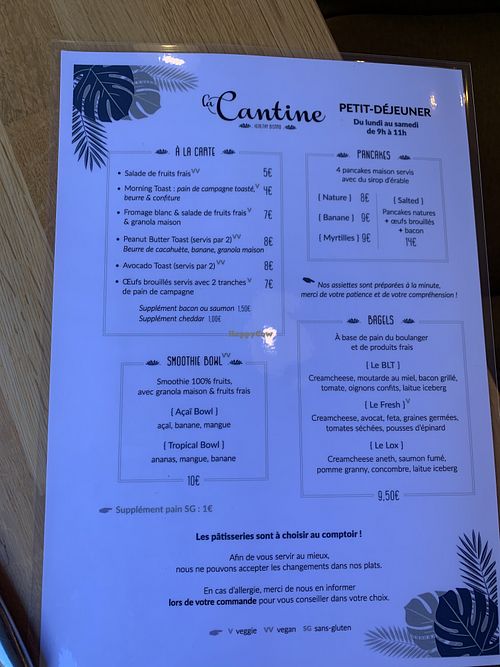 Breakfast - brunch menu  at La Cantine in Biarritz