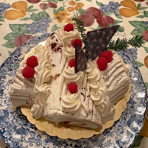 Vegan Yule log for Christmas  at Boon Burger Cafe in Oakville