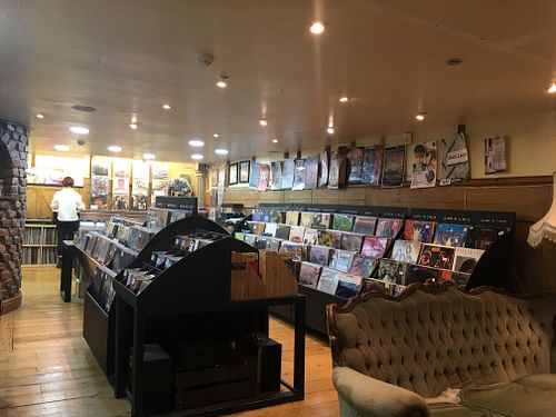 Vintage vinyl shop next to the cafe section.  at Chickpea in Liverpool