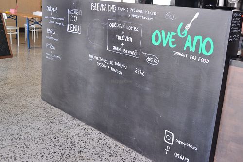 Menu board at Ovegano in Brno