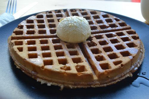 Waffle with margarine at Ovegano in Brno