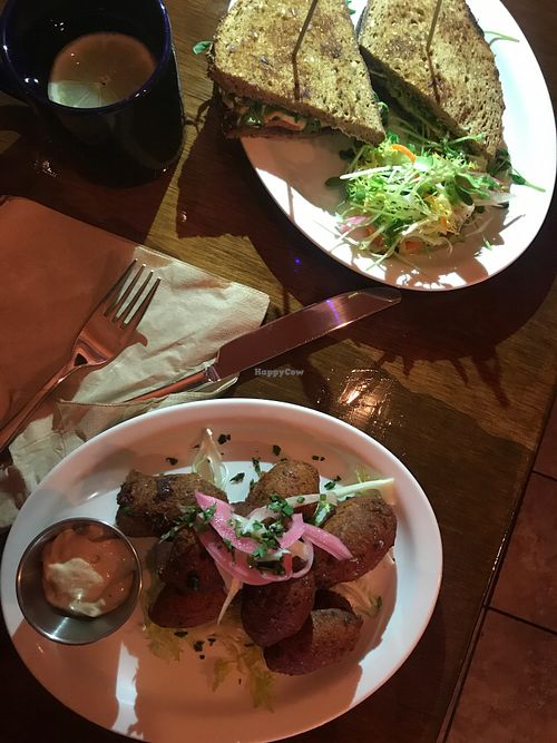 Fritters & breakfast sandwich  at Pitchfork in Vancouver