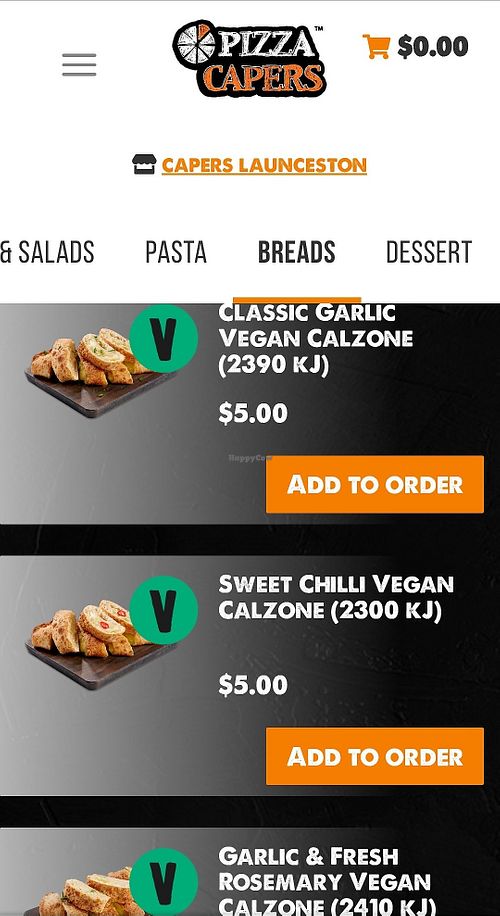 3 vegan calzone at Pizza Capers in Launceston