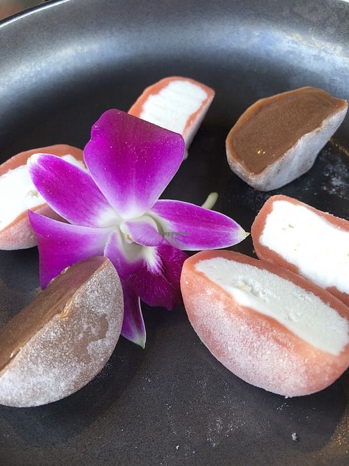 Matcha Ice Cream - two vegan options available Chocolate and Lychee at Blue Sushi Sake Grill in Indianapolis