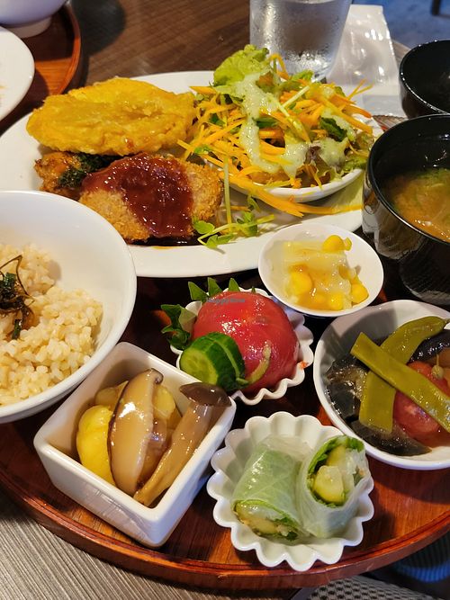 Lunch set with combo tempeh and gluten at Yamagoya in Uji
